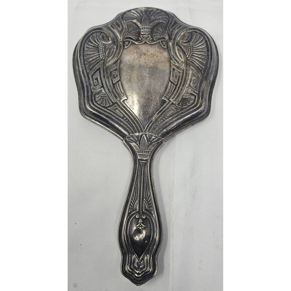 Antique Art Nouveau Silver Plated 10" Hand Vanity Mirror Victorian Design 1905 - Picture 7 of 12